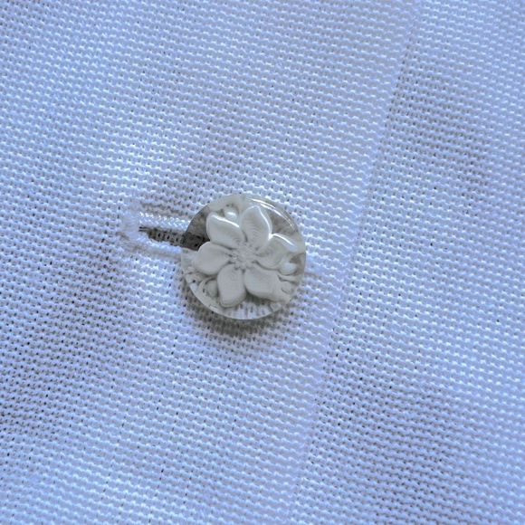 CARTE Knit Top Short Sleeve Collared Vintage Lace Flower Buttons Pockets Cream L - Picture 7 of 7